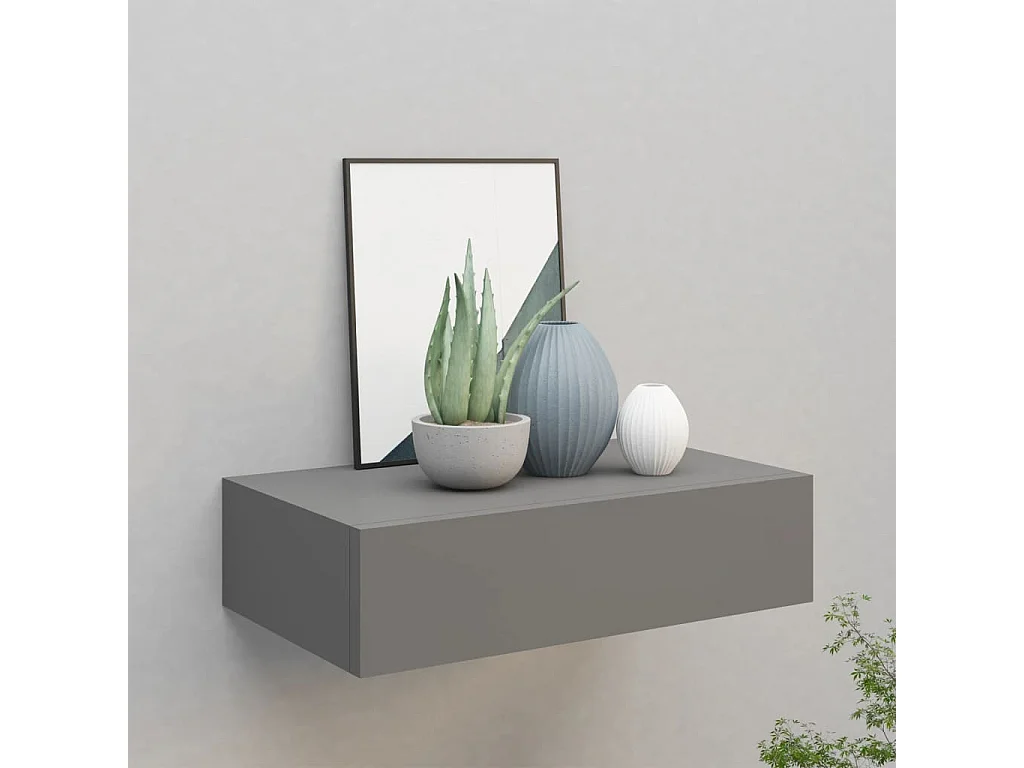 Étagère à tiroir murale gris 40x23,5x10 cm MDF OFR98553 BonneVie Meuble