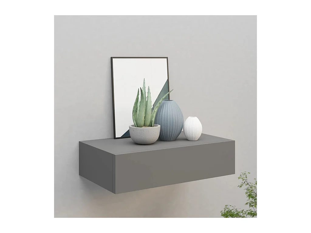 Étagère à tiroir murale gris 40x23,5x10 cm MDF OFR98553 BonneVie Meuble