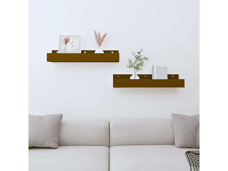 Étagères murales 2 pcs Marron miel 50x12x9cm Bois de pin massif OFR40152 BonneVie Meuble