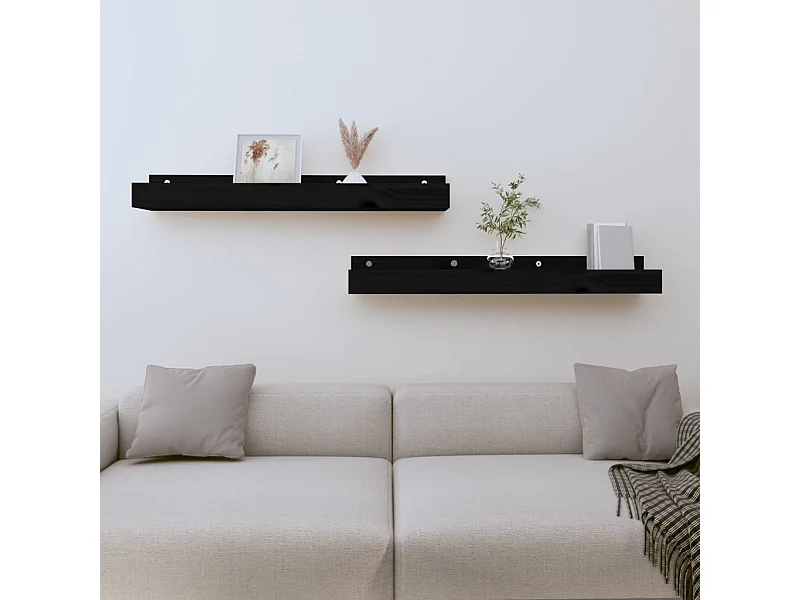Wandschappen 2 st 80x12x9 cm massief grenenhout zwart NL584017