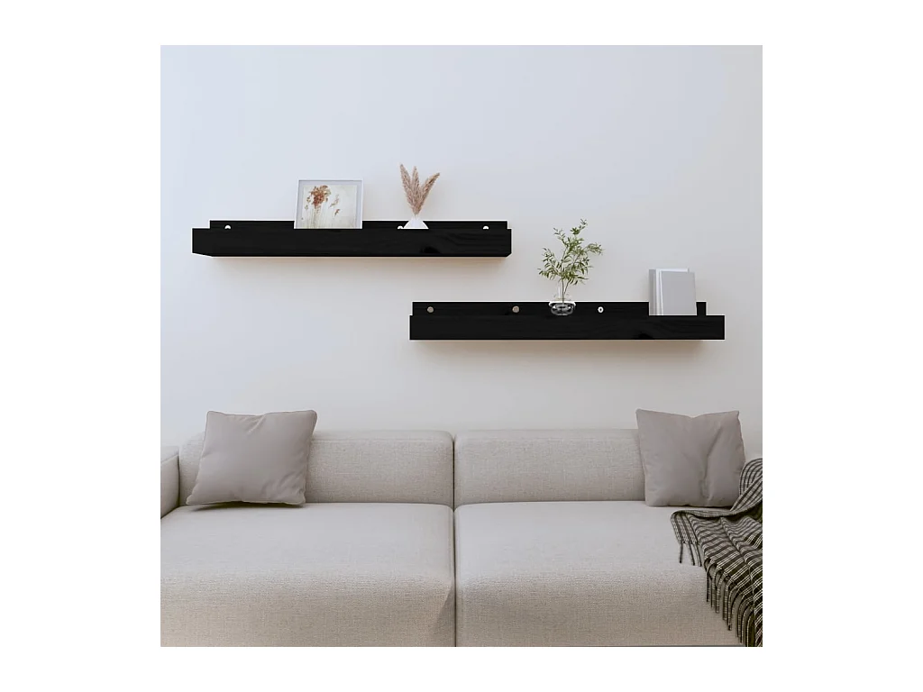Étagères murales 2 pcs Noir 80x12x9 cm Bois de pin massif OFR69536 BonneVie Meuble