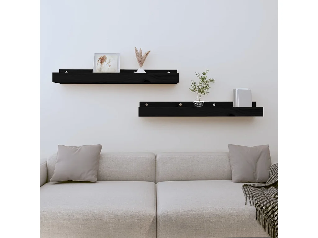 Étagères murales 2 pcs Noir 80x12x9 cm Bois de pin massif OFR69536 BonneVie Meuble