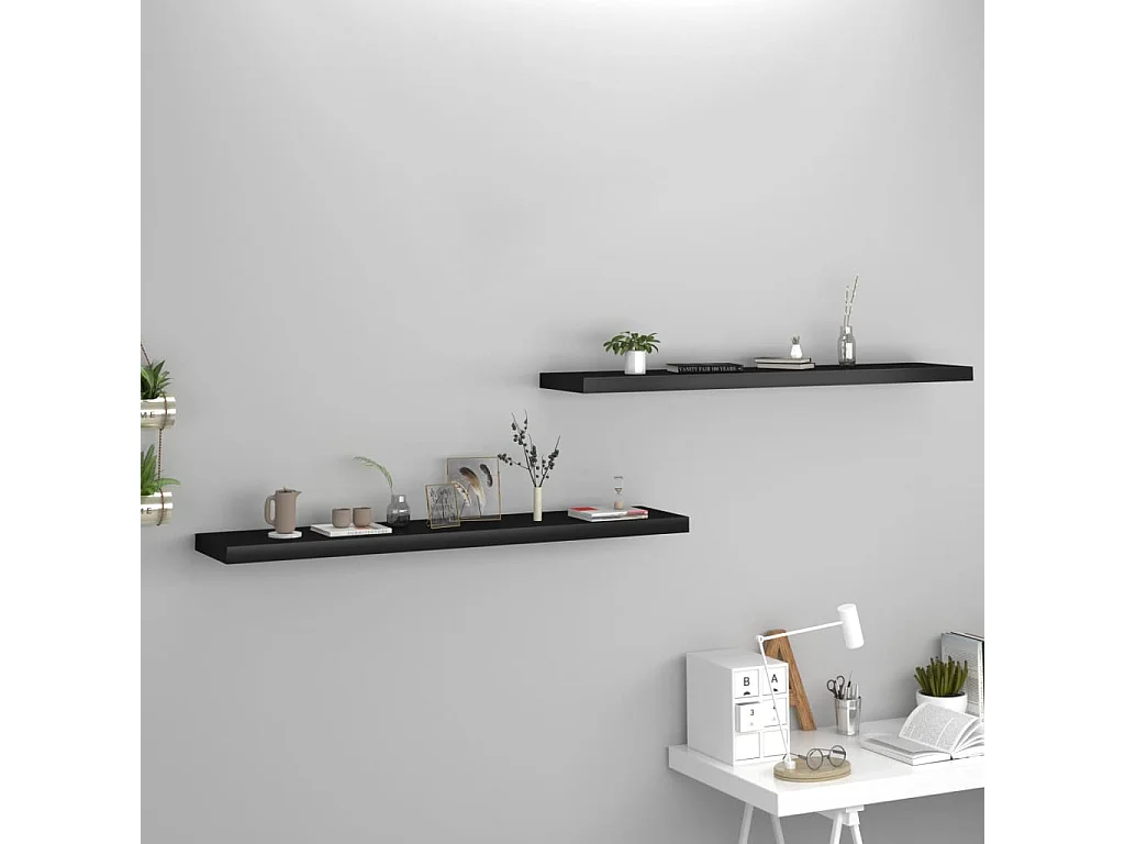 Estantes de pared de pared 2 uds MDF negro 120x23,5x3,8 cm ES38388