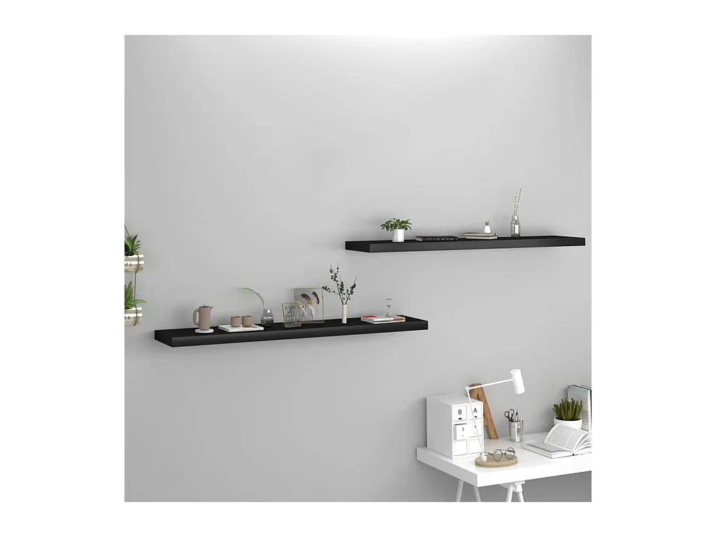 Étagères murales murales 2 pcs noir 120x23,5x3,8 cm MDF OFR37073 BonneVie Meuble