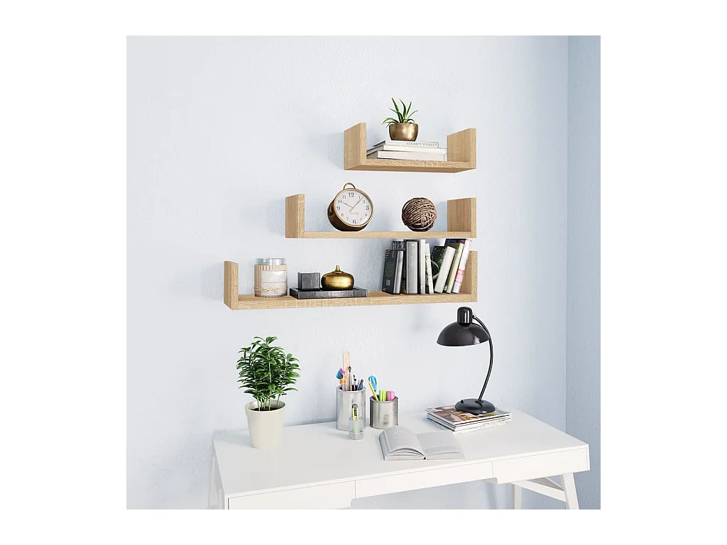 Étagères murales 3 pcs Chêne sonoma Aggloméré OFR28066 BonneVie Meuble