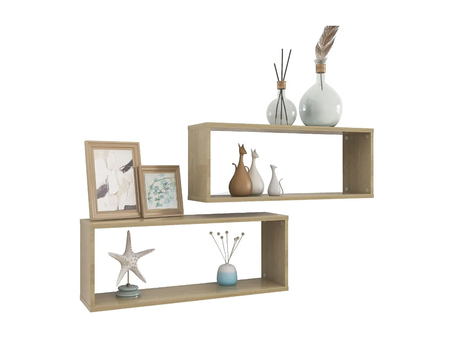 Étagères cube murales 2 pcs Chêne sonoma 60x15x23 cm Aggloméré OFR54345 BonneVie Meuble