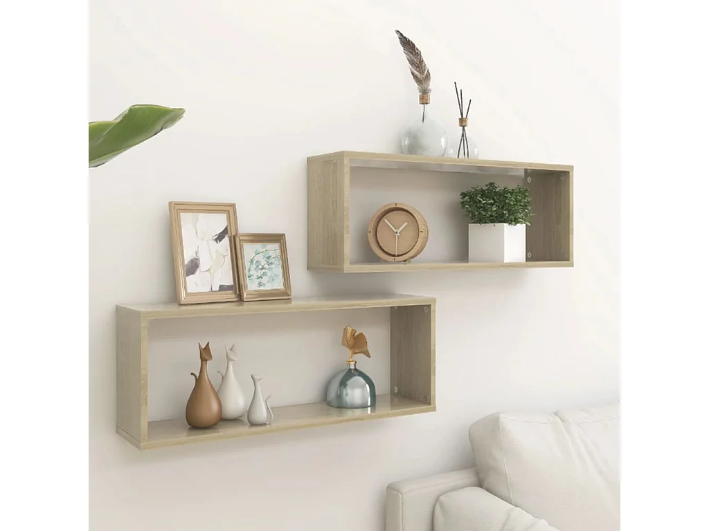 Étagères cube murales 2 pcs Chêne sonoma 60x15x23 cm Aggloméré OFR54345 BonneVie Meuble