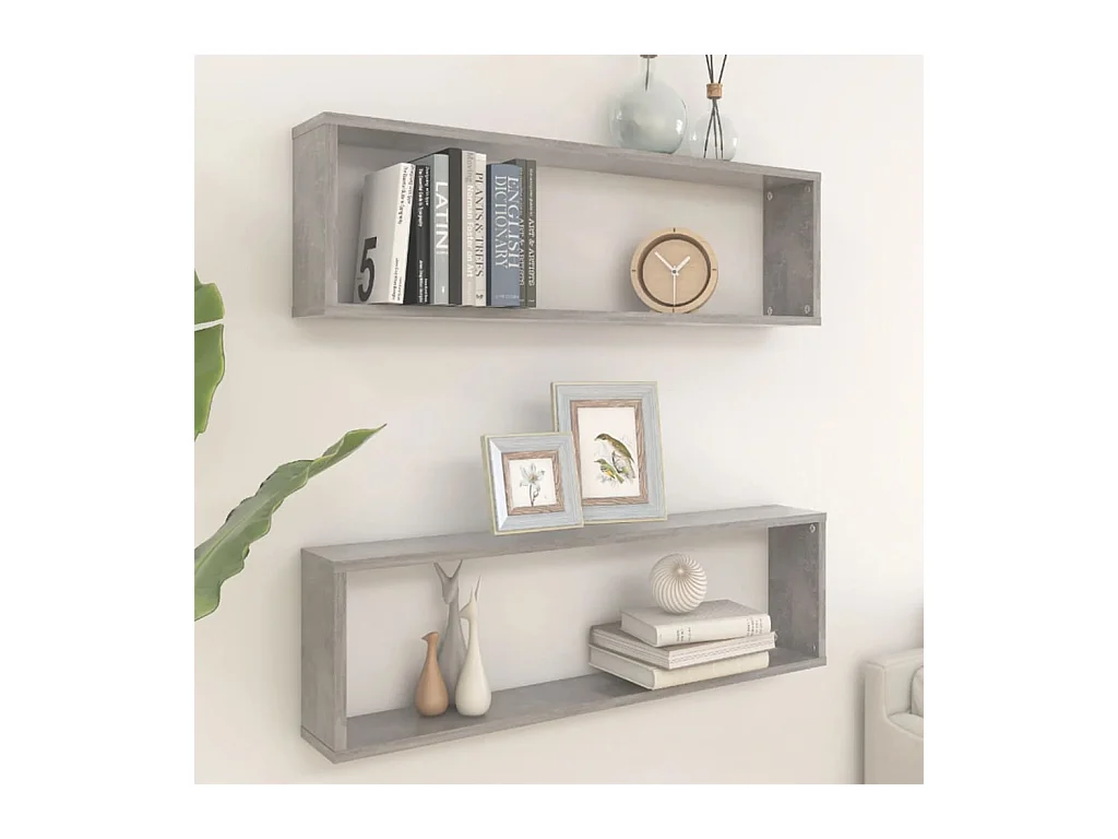 Étagères cube murales 2 pcs Gris béton 100x15x30 cm Aggloméré OFR65269 BonneVie Meuble
