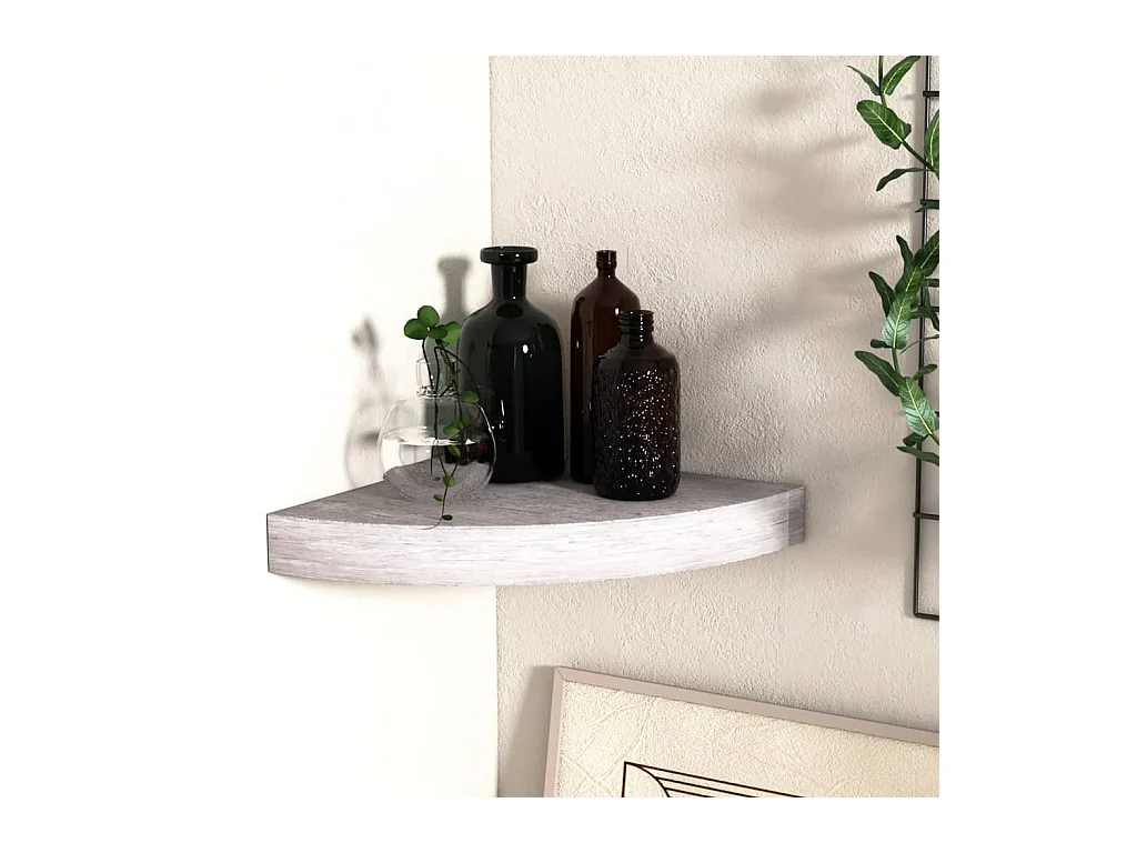 Étagère d'angle murale Gris béton 25x25x3,8 cm MDF OFR59891 BonneVie Meuble