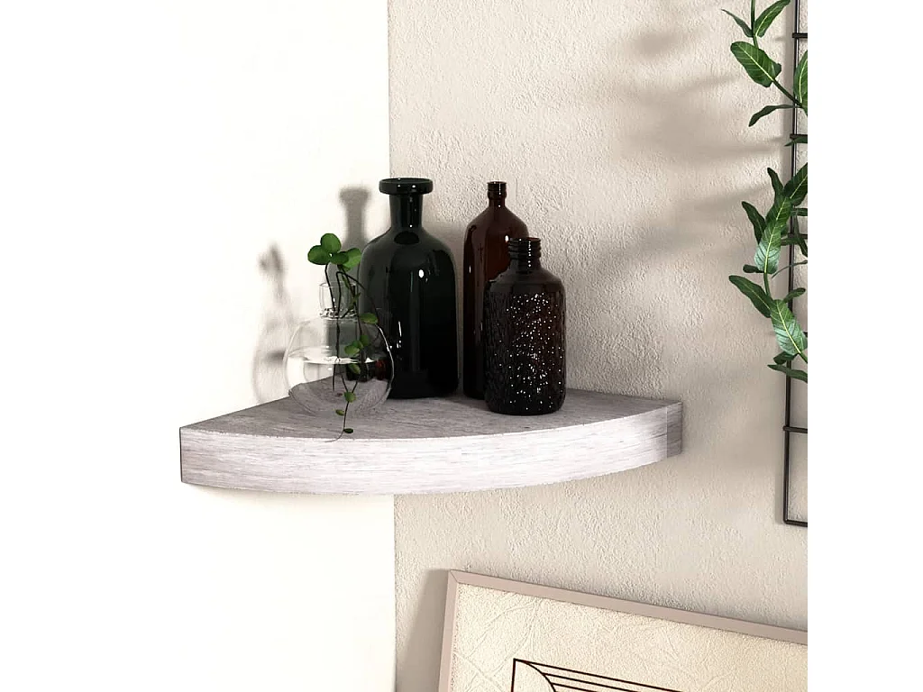 Étagère d'angle murale Gris béton 25x25x3,8 cm MDF OFR59891 BonneVie Meuble