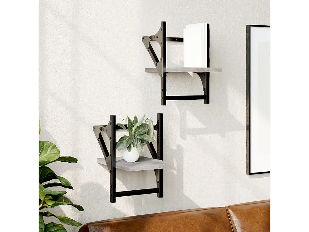 Étagères murales avec barres 2 pcs sonoma gris 20x25x30 cm OFR94773 BonneVie Meuble