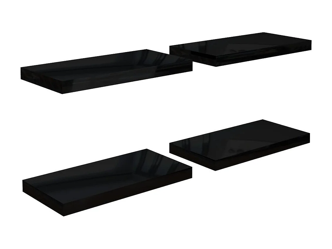 Étagère murale murale 4 pcs Noir brillant 50x23x3,8 cm MDF OFR28199 BonneVie Meuble