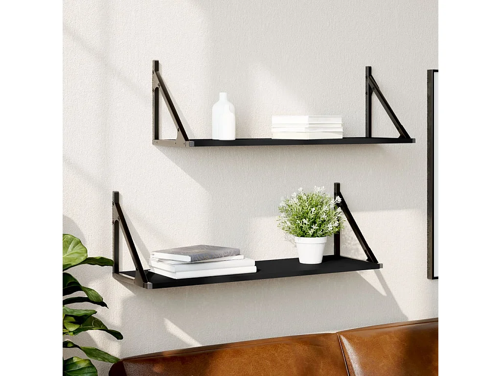 Étagères murales 2 pcs noir 80x25x25,5 cm bois d'ingénierie OFR12735 BonneVie Meuble