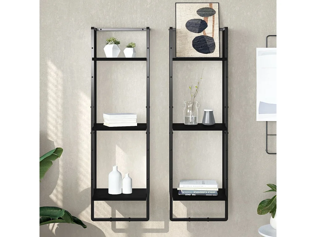 Étagère murale 3 niveaux noir 30x25x100 cm bois d'ingénierie OFR31743 BonneVie Meuble