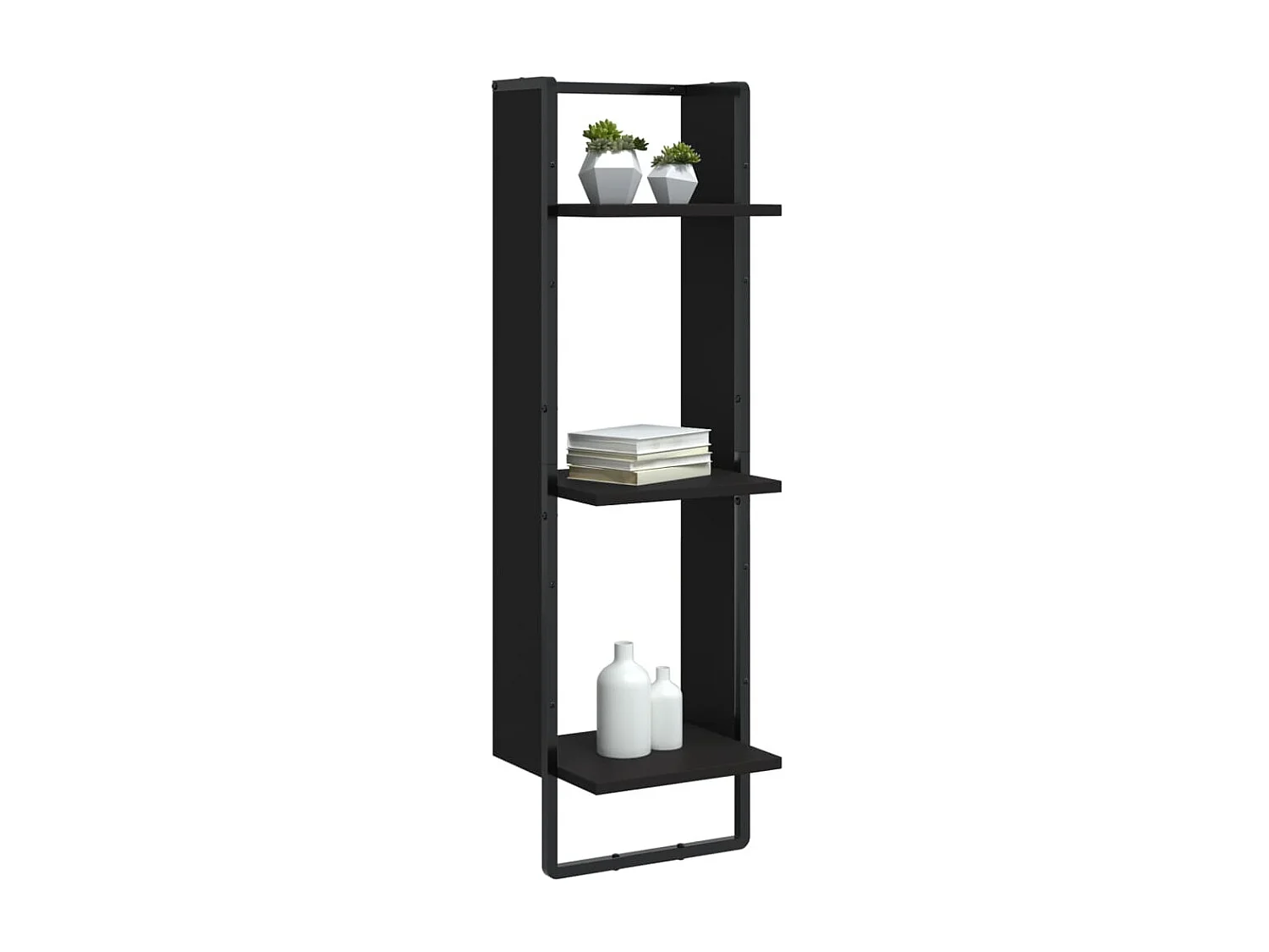Étagère murale 3 niveaux noir 30x25x100 cm bois d'ingénierie OFR31743 BonneVie Meuble