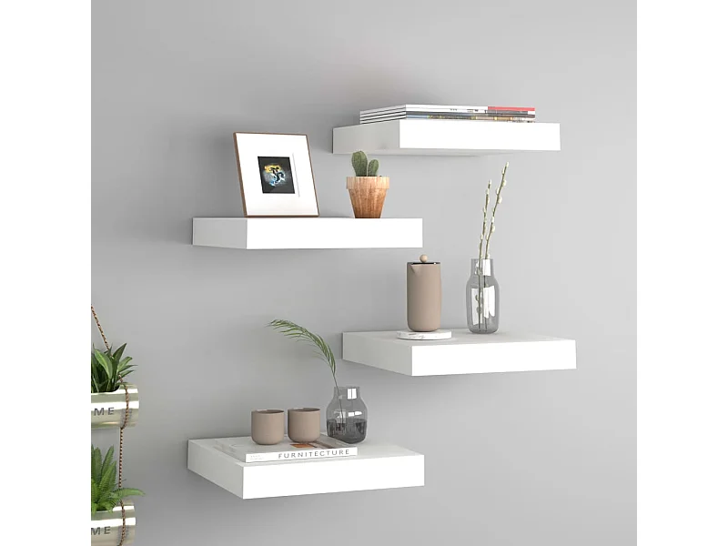 Étagères murales murales 4 pcs blanc 23x23,5x3,8 cm MDF OFR64099 BonneVie Meuble