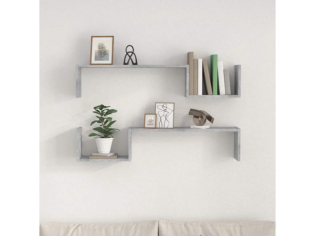 Étagères murales 2 pcs Gris béton 100x15x20 cm Aggloméré OFR32593 BonneVie Meuble