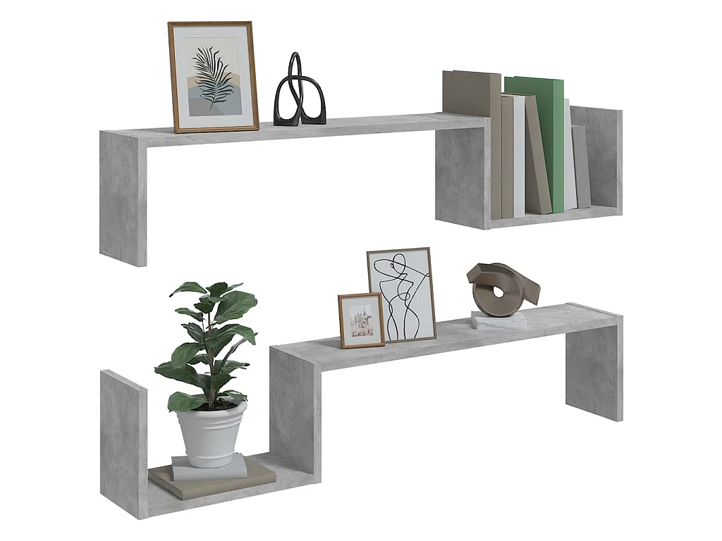 Étagères murales 2 pcs Gris béton 100x15x20 cm Aggloméré OFR32593 BonneVie Meuble