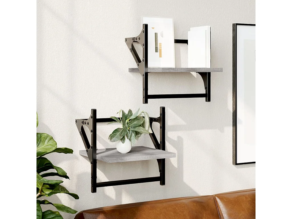 Étagères murales avec barres 2 pcs sonoma gris 30x25x30 cm OFR82133 BonneVie Meuble