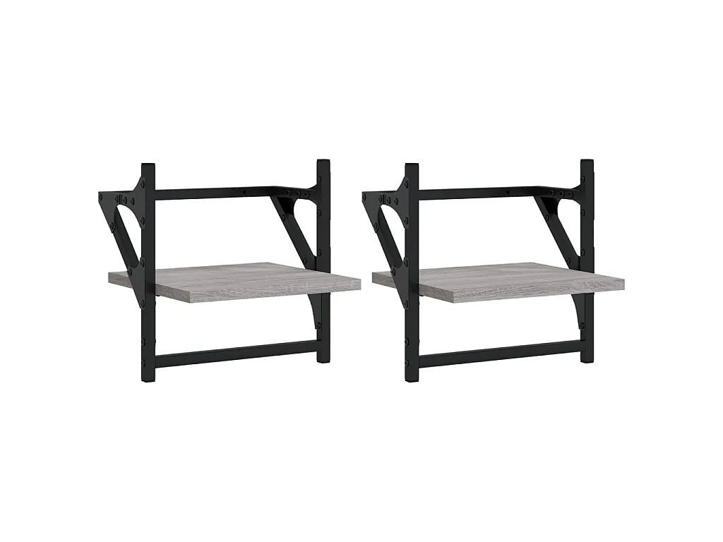 Étagères murales avec barres 2 pcs sonoma gris 30x25x30 cm OFR82133 BonneVie Meuble
