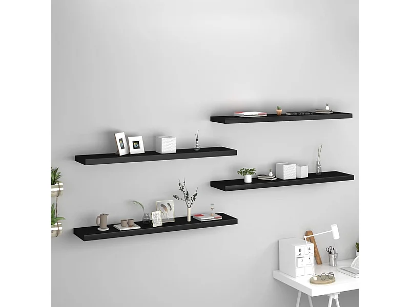Estantes de pared de pared 4 uds MDF negro 120x23,5x3,8cm ES58400
