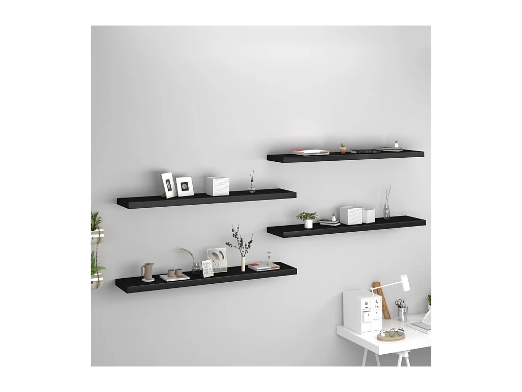 Étagères murales murales 4 pcs noir 120x23,5x3,8 cm MDF OFR18632 BonneVie Meuble