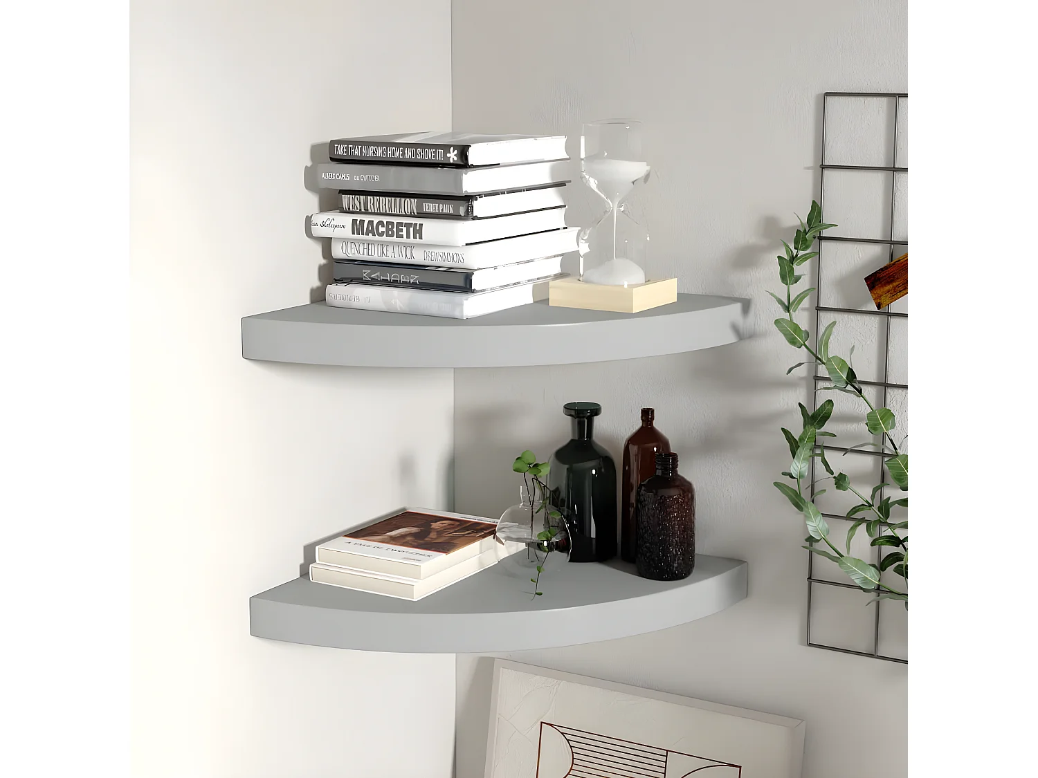 Étagères d'angle murales 2 pcs gris 35x35x3,8 cm MDF OFR69636 BonneVie Meuble