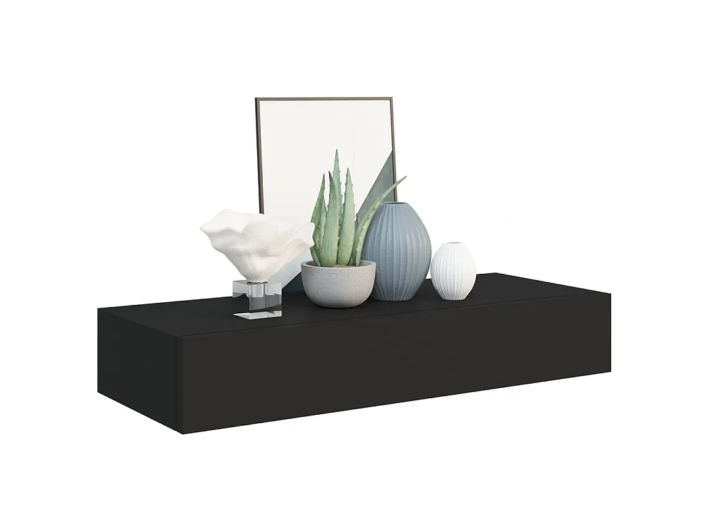 Estantes de pared con cajón 2 uds MDF negro 60x23,5x10 cm ES53211