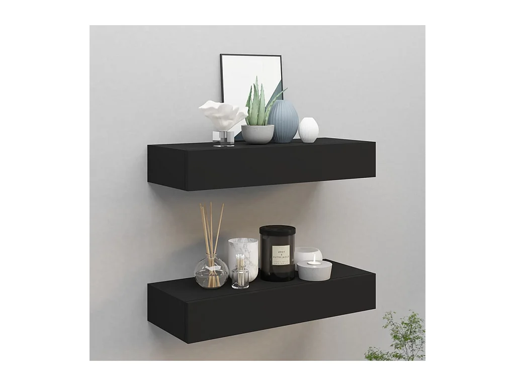Étagères à tiroirs murales 2 pcs Noir 60x23,5x10 cm MDF OFR54583 BonneVie Meuble