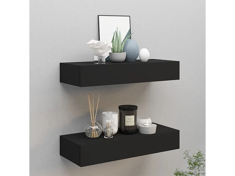 Étagères à tiroirs murales 2 pcs Noir 60x23,5x10 cm MDF OFR54583 BonneVie Meuble
