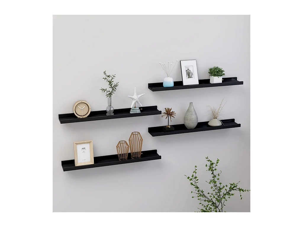 Étagères murales 4 pcs Noir 60x9x3 cm OFR41811 BonneVie Meuble