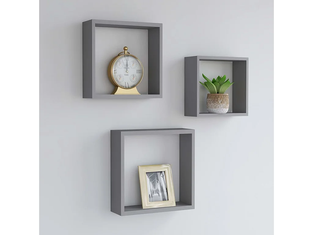 Étagères murales sous forme de cube 3 pcs Gris MDF OFR42201 BonneVie Meuble