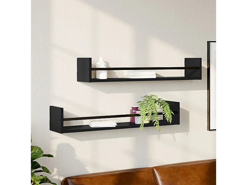 Étagères murales avec barres 2 pcs noir 80x16x14 cm OFR69992 BonneVie Meuble