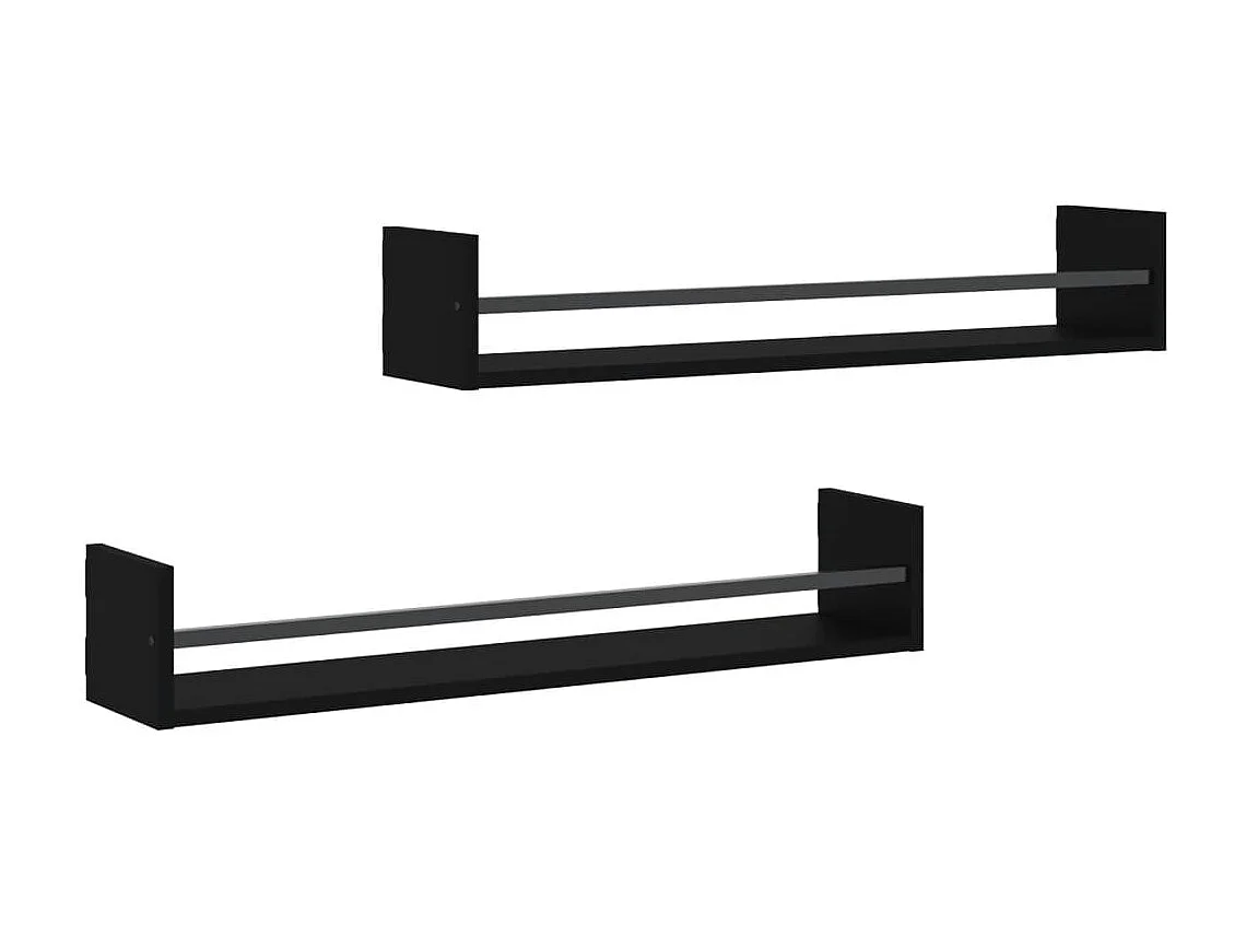 Étagères murales avec barres 2 pcs noir 80x16x14 cm OFR69992 BonneVie Meuble