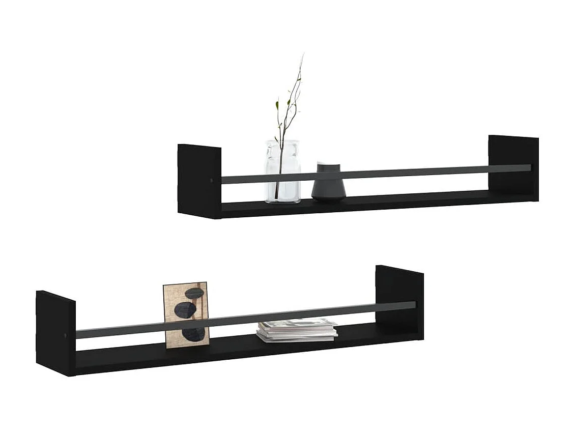 Étagères murales avec barres 2 pcs noir 80x16x14 cm OFR69992 BonneVie Meuble