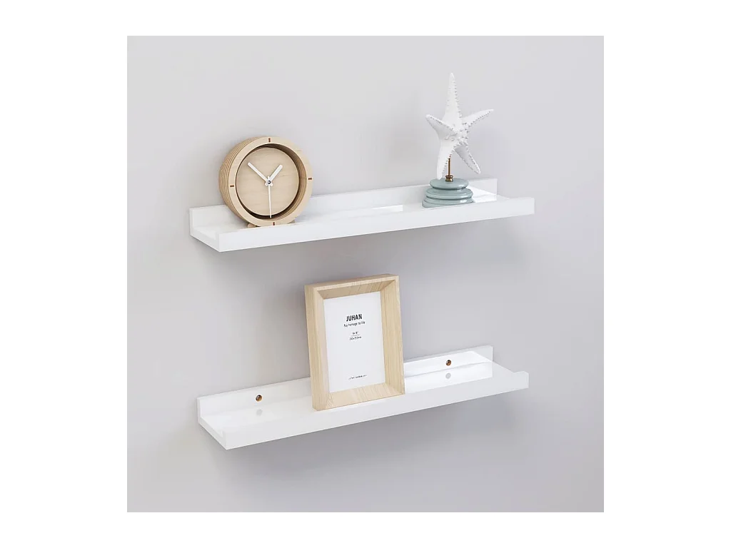 Étagères murales 2 pcs Blanc brillant 40x9x3 cm OFR89412 BonneVie Meuble