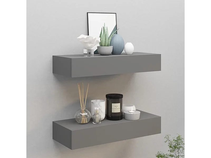 Étagères à tiroirs murales 2 pcs gris 60x23,5x10 cm MDF OFR10545 BonneVie Meuble