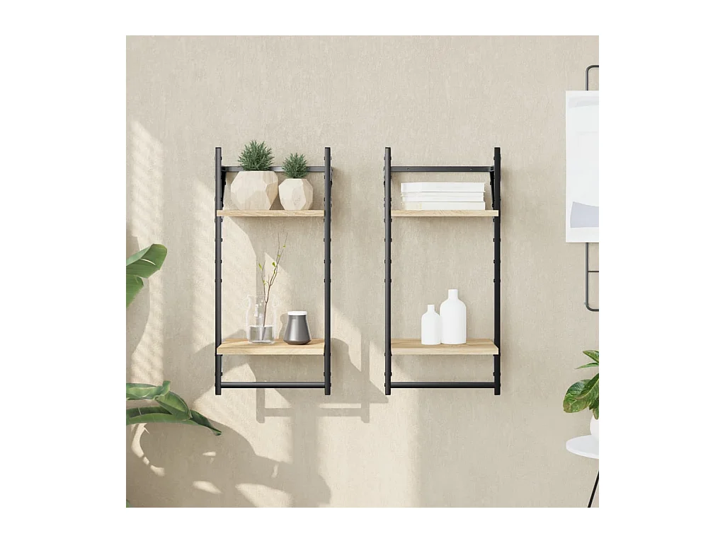 Étagères murales à 2 niveaux avec barres 2 pcs chêne sonoma OFR65721 BonneVie Meuble