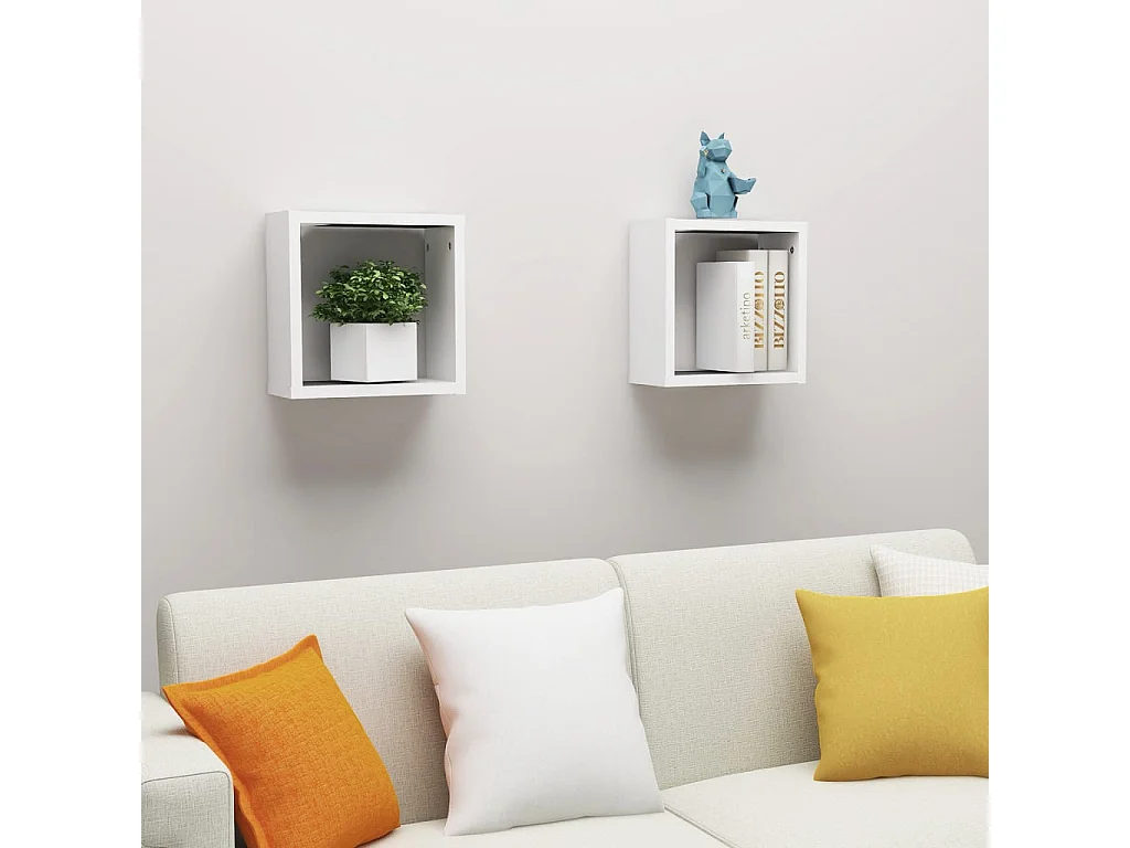 Étagères cube murales 2 pcs Blanc 30x15x30 cm OFR60168 BonneVie Meuble