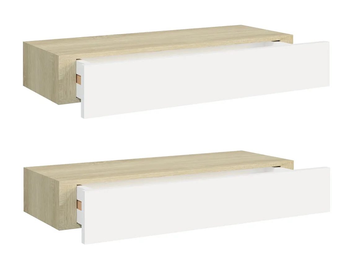 Étagères à tiroir murales 2 pcs Chêne et blanc 60x23,5x10cm MDF OFR78758 BonneVie Meuble