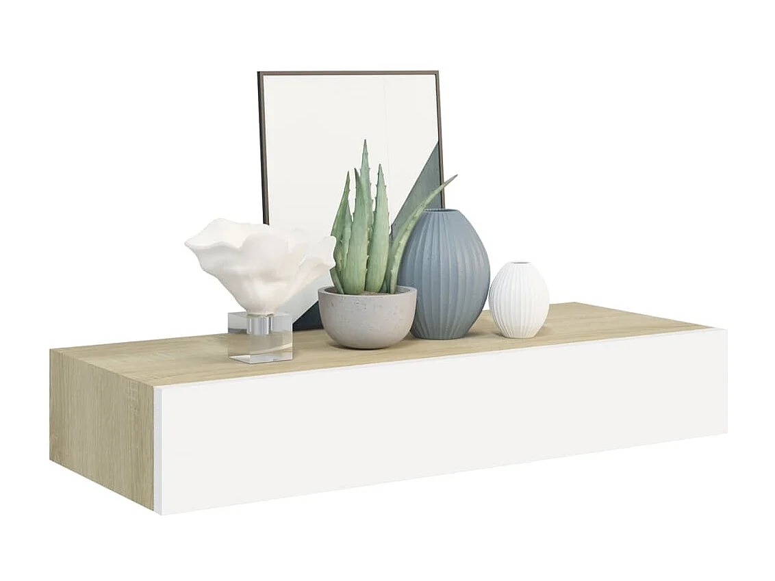 Étagères à tiroir murales 2 pcs Chêne et blanc 60x23,5x10cm MDF OFR78758 BonneVie Meuble