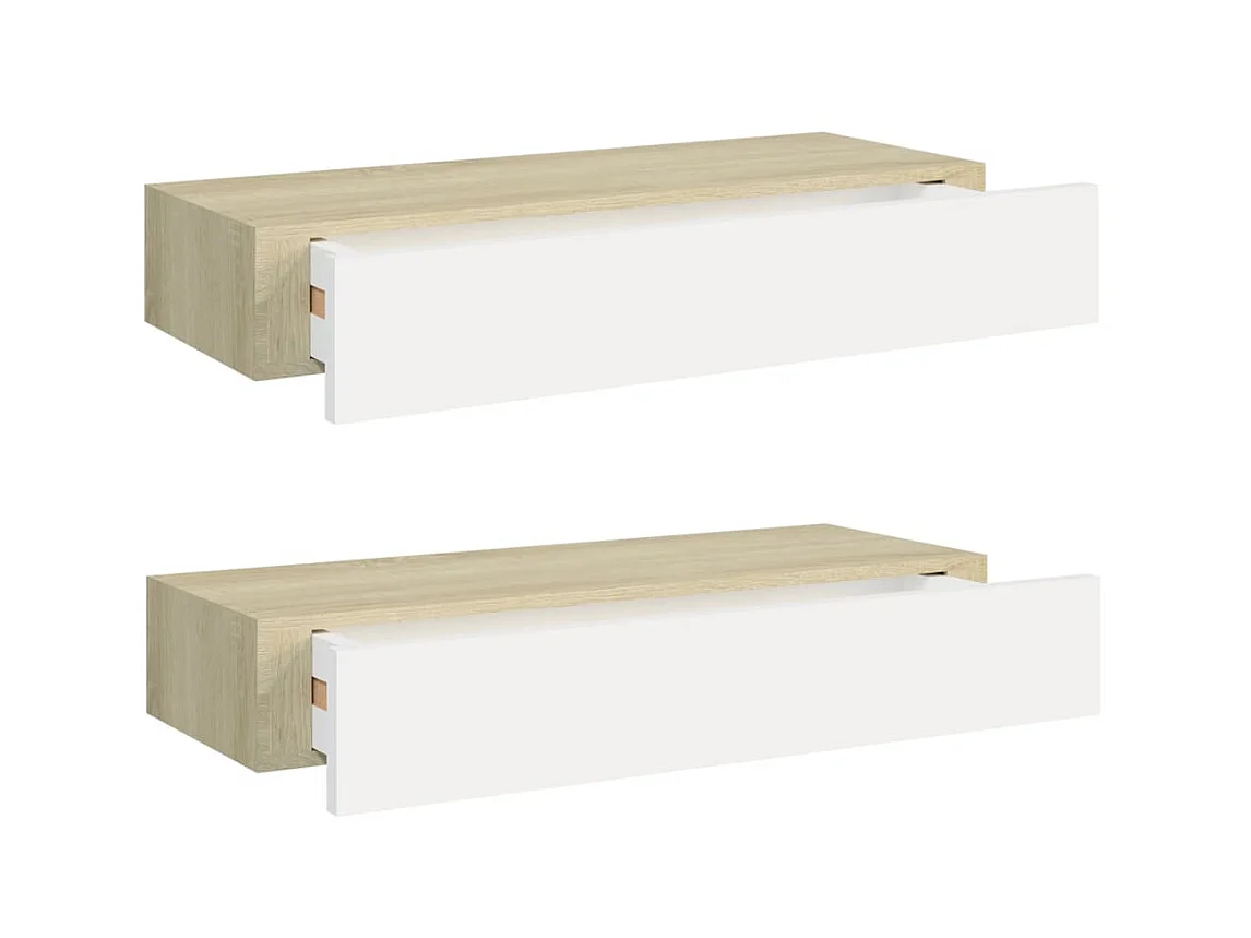 Étagères à tiroir murales 2 pcs Chêne et blanc 60x23,5x10cm MDF OFR78758 BonneVie Meuble