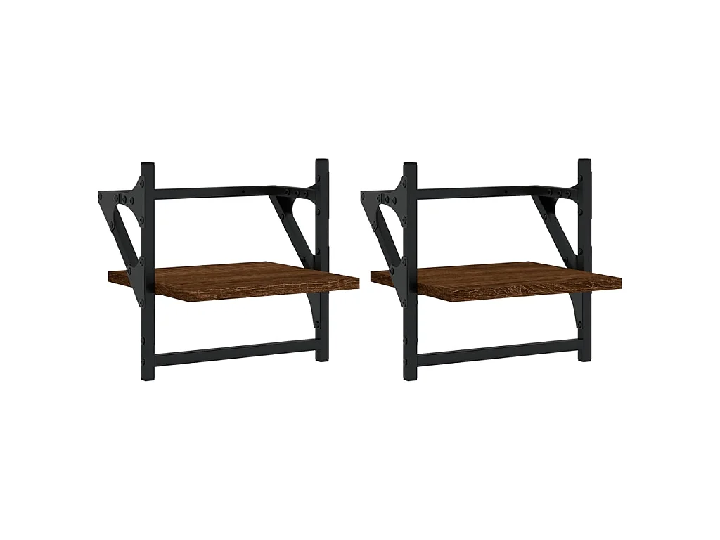 Wandschappen met stangen 2 st 30x25x30 cm bruin eikenkleur NL592368