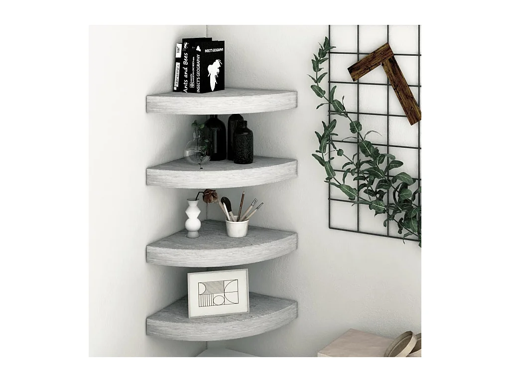 Étagères d'angle murales 4 pcs Gris béton 25x25x3,8 cm MDF OFR49134 BonneVie Meuble