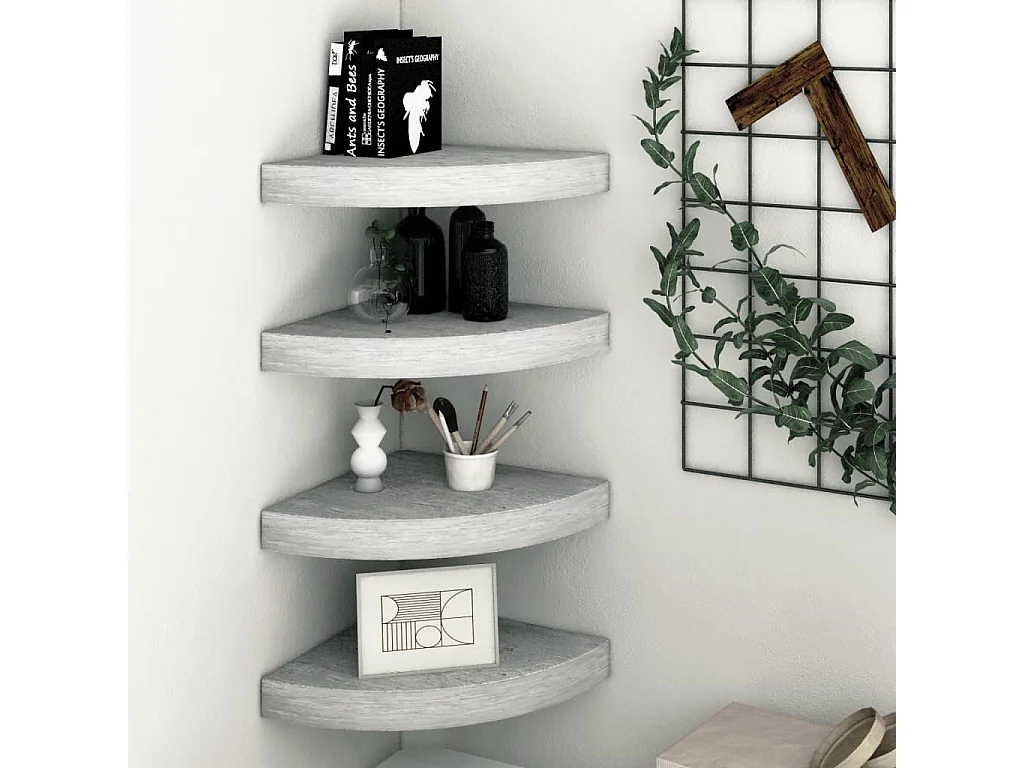 Étagères d'angle murales 4 pcs Gris béton 25x25x3,8 cm MDF OFR49134 BonneVie Meuble