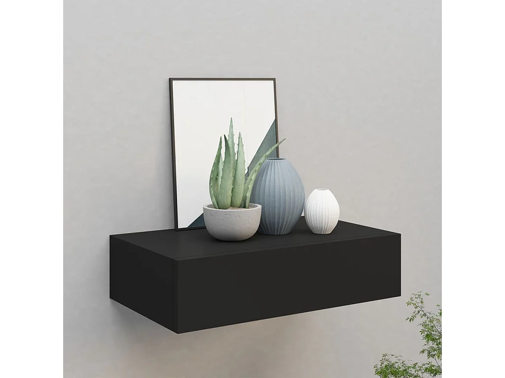 Estante con cajón de pared MDF negro 40x23,5x10 cm ES47405