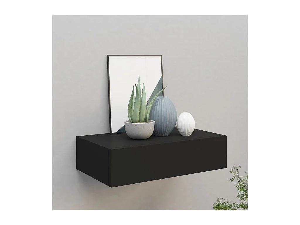 Étagère à tiroir murale noir 40x23,5x10 cm MDF OFR28623 BonneVie Meuble