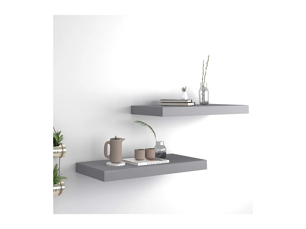 Étagères murales murales 2 pcs gris 50x23x3,8 cm MDF OFR19933 BonneVie Meuble