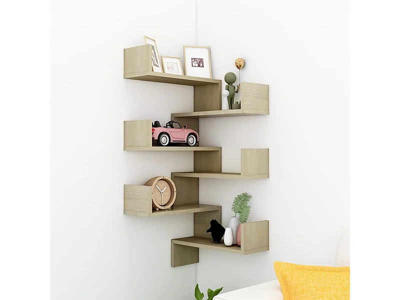 Estante esquina pared 2uds contrachapado color roble 40x40x50cm ES64087