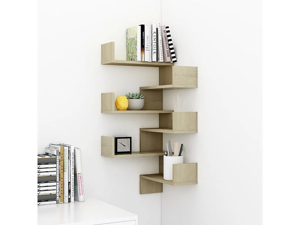 Estante esquina pared 2uds contrachapado color roble 40x40x50cm ES64087